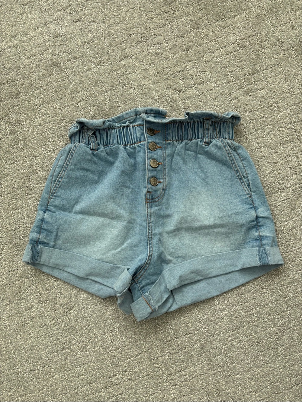 BDG Light Blue Paperbag Waist Denim Shorts